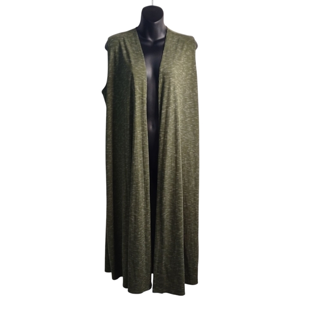 LULAROE Women's Green Gray Heather Long Open Front Vest Cover Up Top Sli…